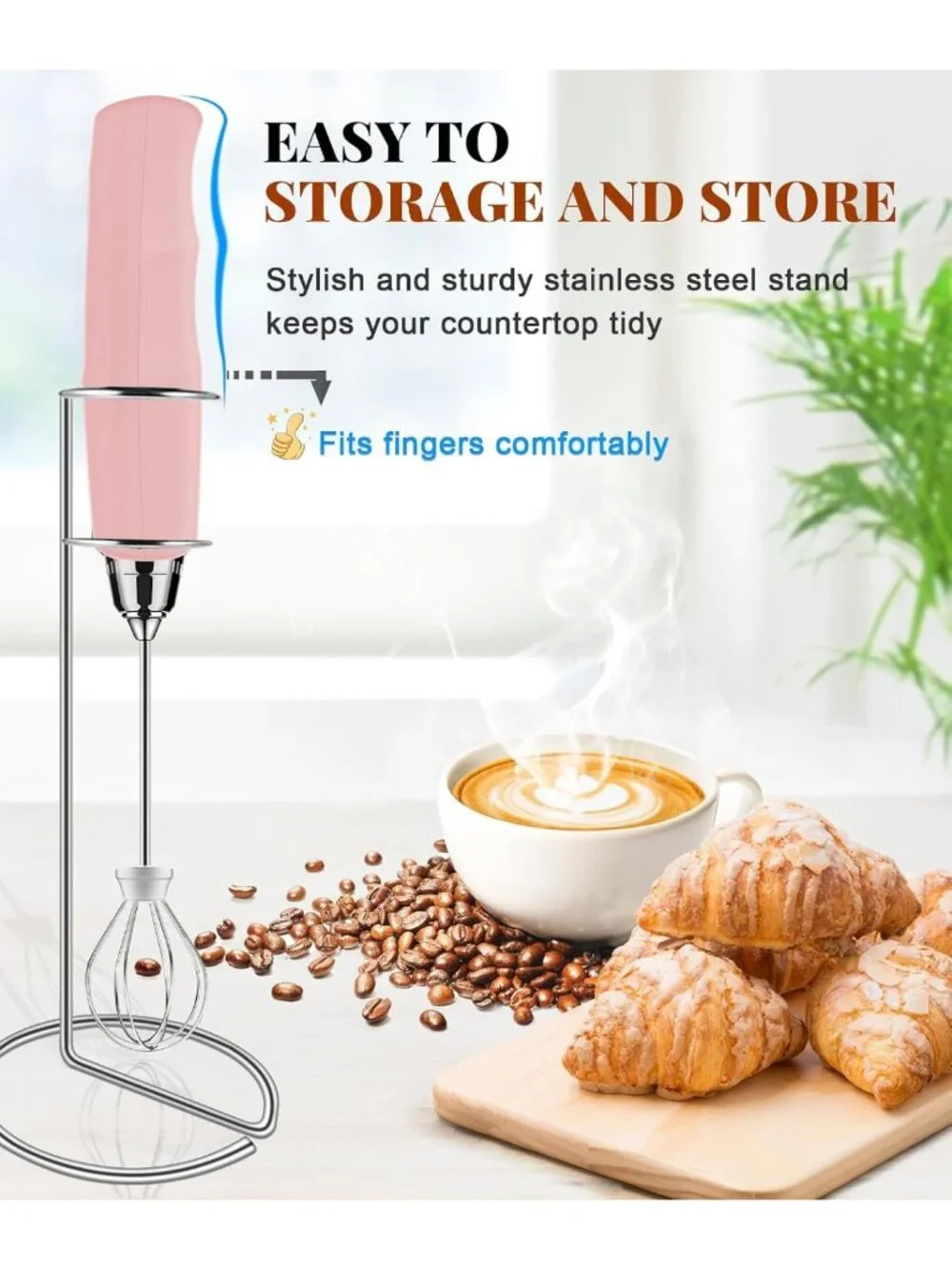 Rechargeable Handheld Milk Frother Wand - Electric Whisk for Coffee, Latte